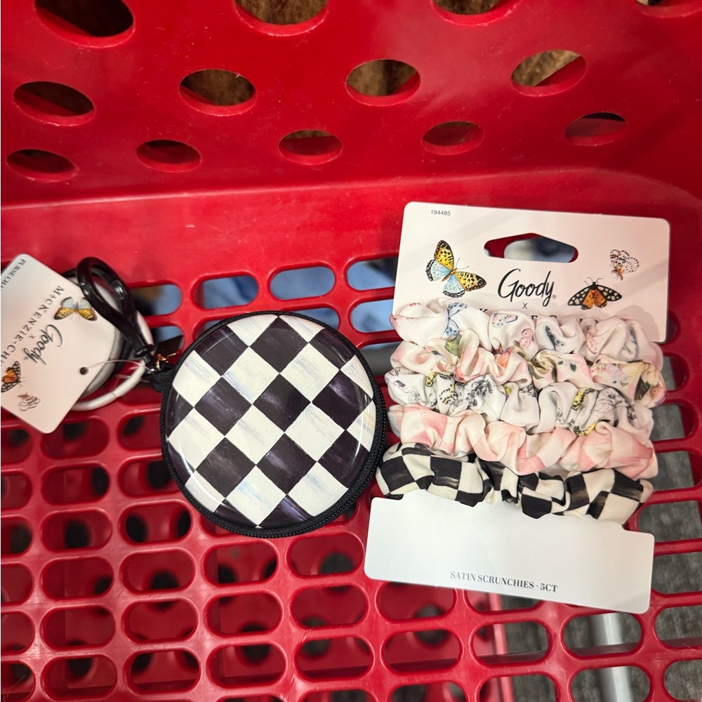 Mackenzie-childs x goody target Satin Scrunchies and Checkered Pouch Set